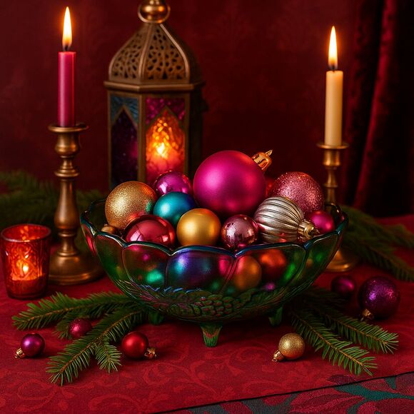 Indiana Glass Other - Indiana Glass Green Carnival Glass Serving Bowl – Iridescent – 1960s–1970s – 12¼